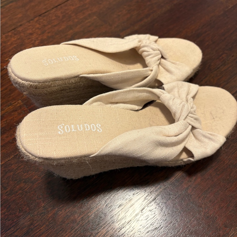 Soludos Cream Espadrille Slip-Ons with Knotted Detail